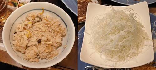 かつ丸 きのこの炊き込みご飯&キャベツの千切り.jpg
