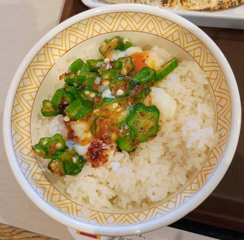 すき家 塩さばまぜのっけ朝食 おんたま&オクラ&かつぶし(1).jpg
