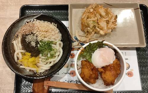 はなまるうどん ゆずとろろ昆布 鶏唐揚げ丼セット 野菜かき揚げ 讃岐うどん バイク好きペケの気ままにブログ