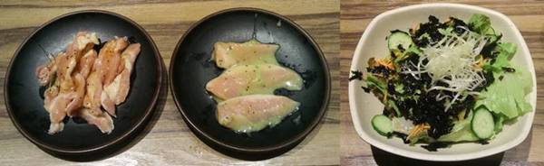 カルビ大将 わさびトントロ焼 鶏セセリ焼&焼肉屋の塩チョレギサラダ.jpg