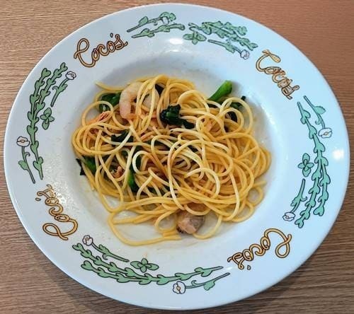 ココス 桜海老と菜の花のアーリオ・オーリオパスタランチ レッドペッパーオイル投入.jpg