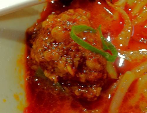 幸楽苑 野菜担担麺 辛味噌ミンチ肉.JPG